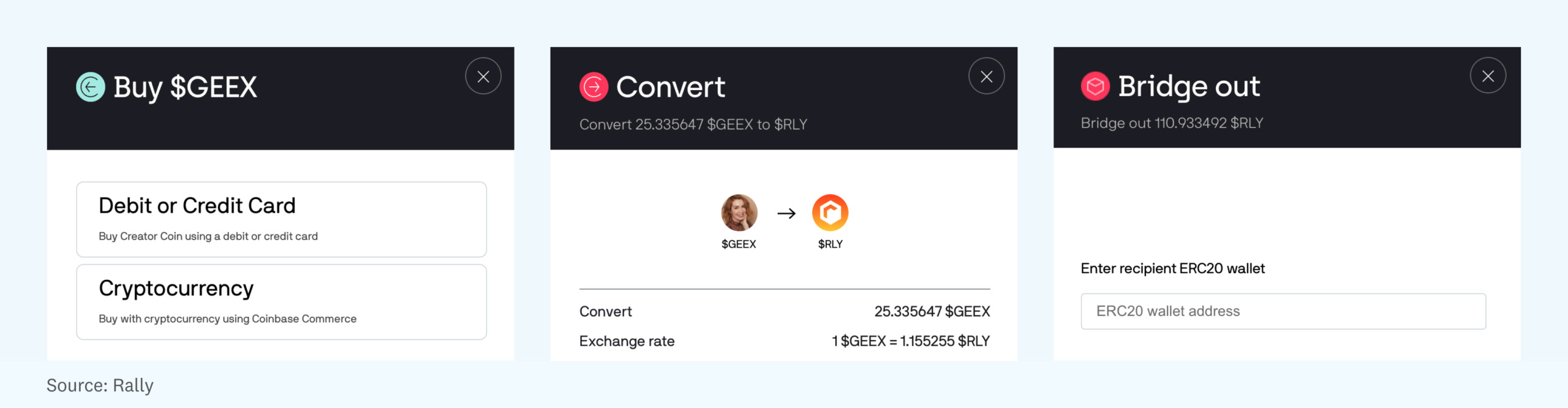 Rally creator token conversion flow